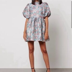 Sister Jane Dream Iceland Poppy Jacquard Puff Sleeve Mini Dress W/ Pockets NWOT